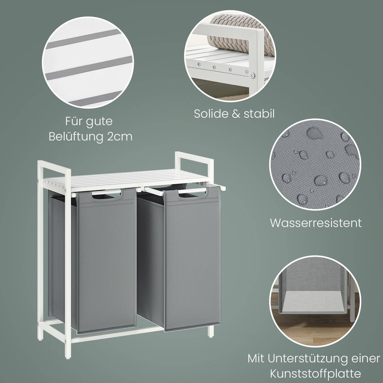 Wäschekorb 2 Fächer, Wäschesammler mit Ablage, Wäschebox Wäschekorb 2 Fächer, Wäschesammler mit Ablage, Wäschebox
