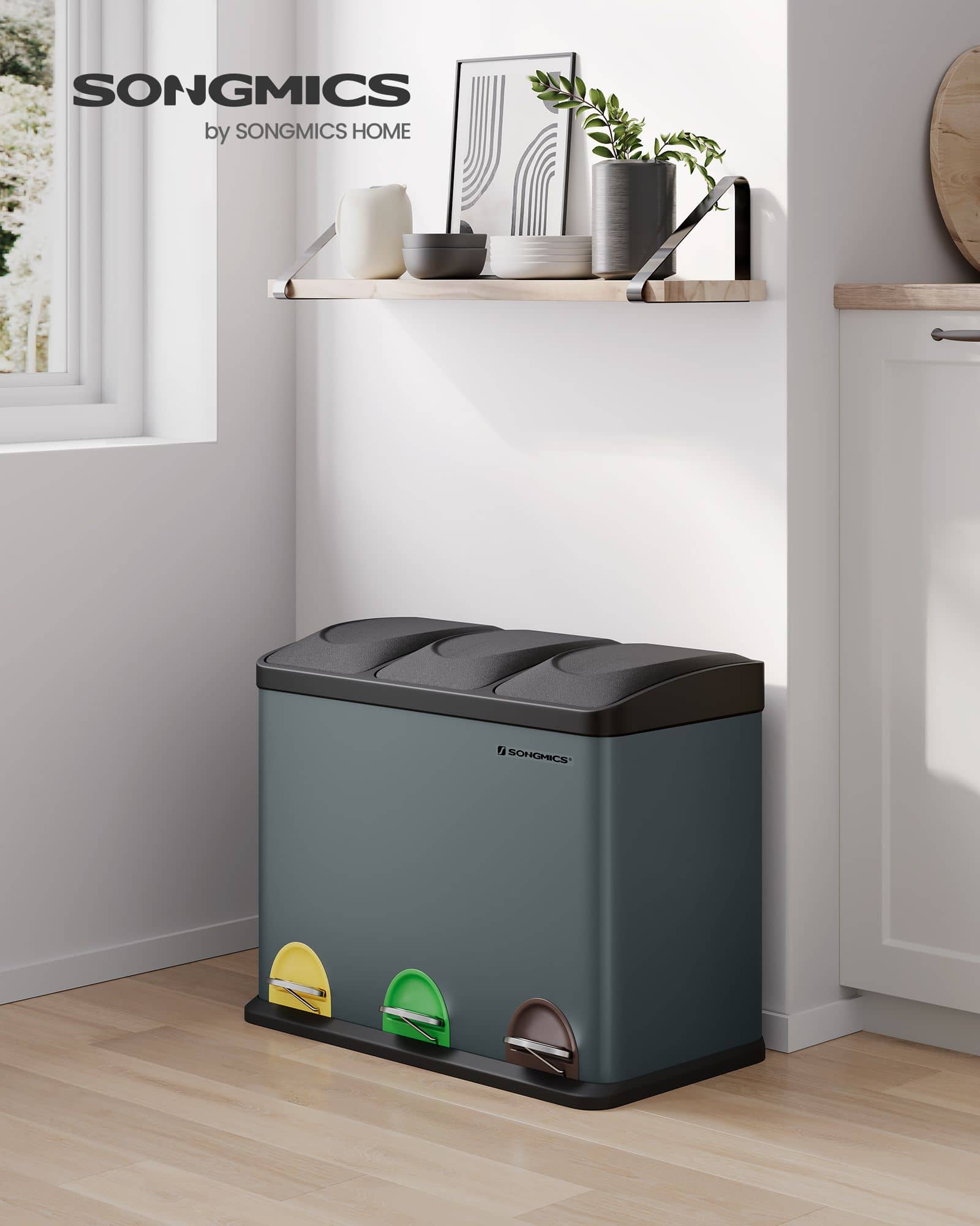 Mülleimer 3 x 15 Liter mit Deckel und Inneneimer rauchgrau-schwarz-LTB45G Mülleimer 3 x 15 Liter mit Deckel und Inneneimer rauchgrau-schwarz-LTB45G