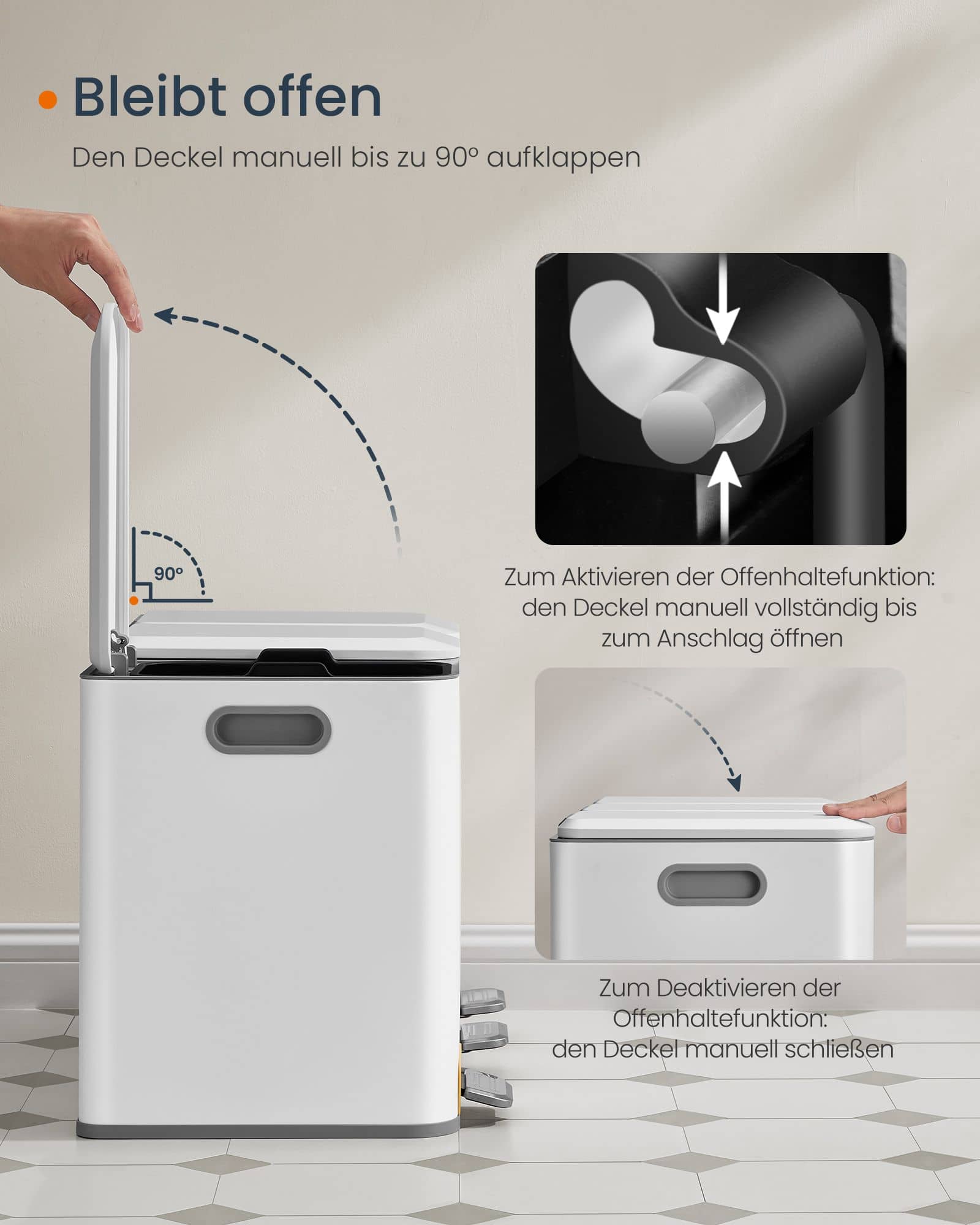Mülleimer Küche 3 x 15 L Fächer wolkenweiß Mülleimer Küche 3 x 15 L Fächer wolkenweiß