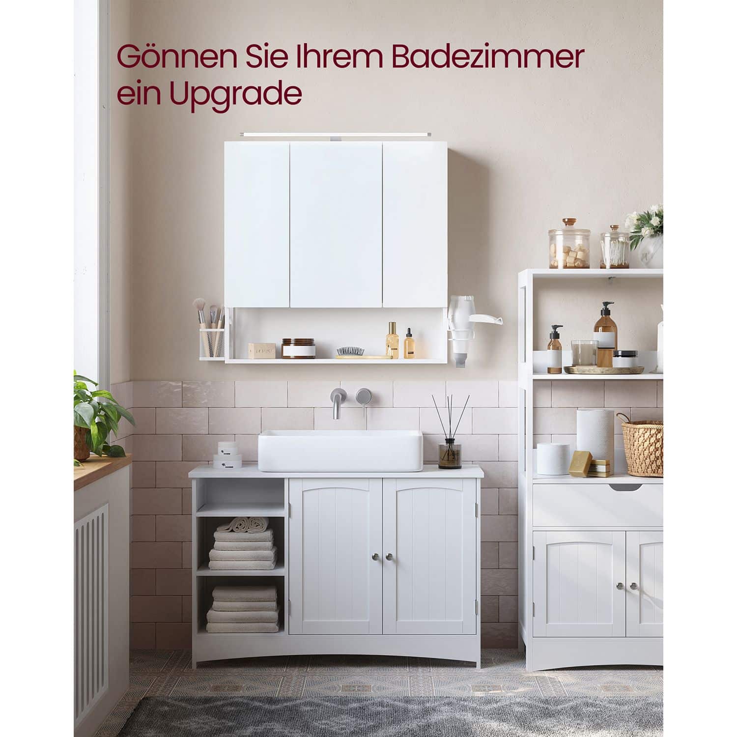 Spiegelschrank Bad 3-türig mit Beleuchtung und höhenverstellbarer Ablage-B34BBK124W14 Spiegelschrank Bad 3-türig mit Beleuchtung und höhenverstellbarer Ablage-B34BBK124W14