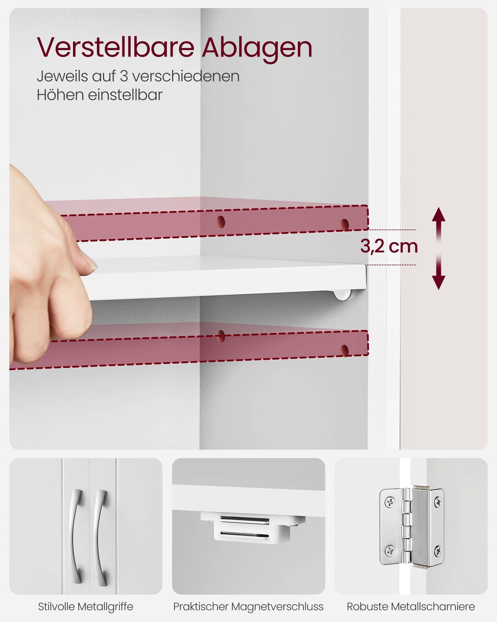 Badezimmerschrank mit Ablagen 30 x 60 x 60 cm