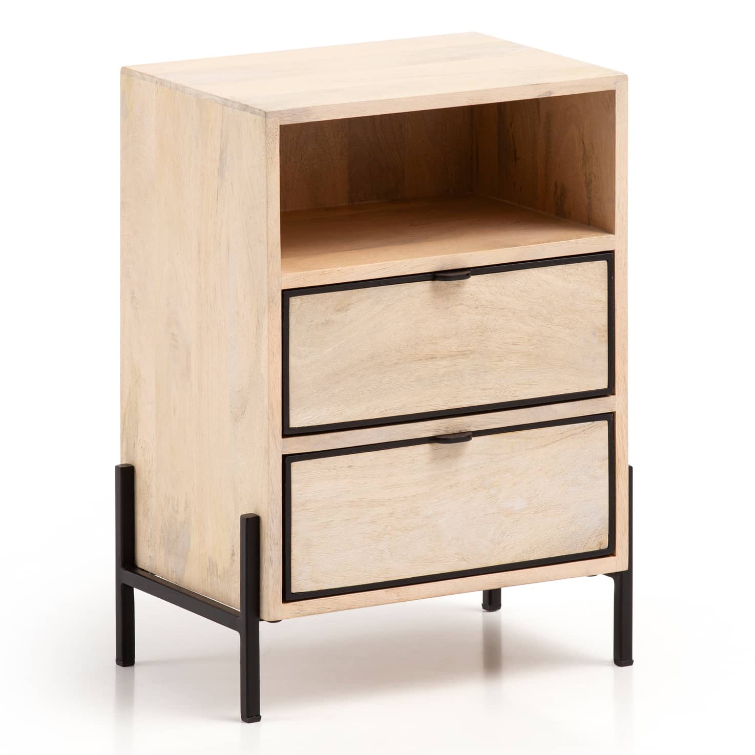 Nachttisch Mango Massivholz / Metall 43x60x30 cm Nachtschrank Boxspringbett Nachttisch Mango Massivholz / Metall 43x60x30 cm Nachtschrank Boxspringbett