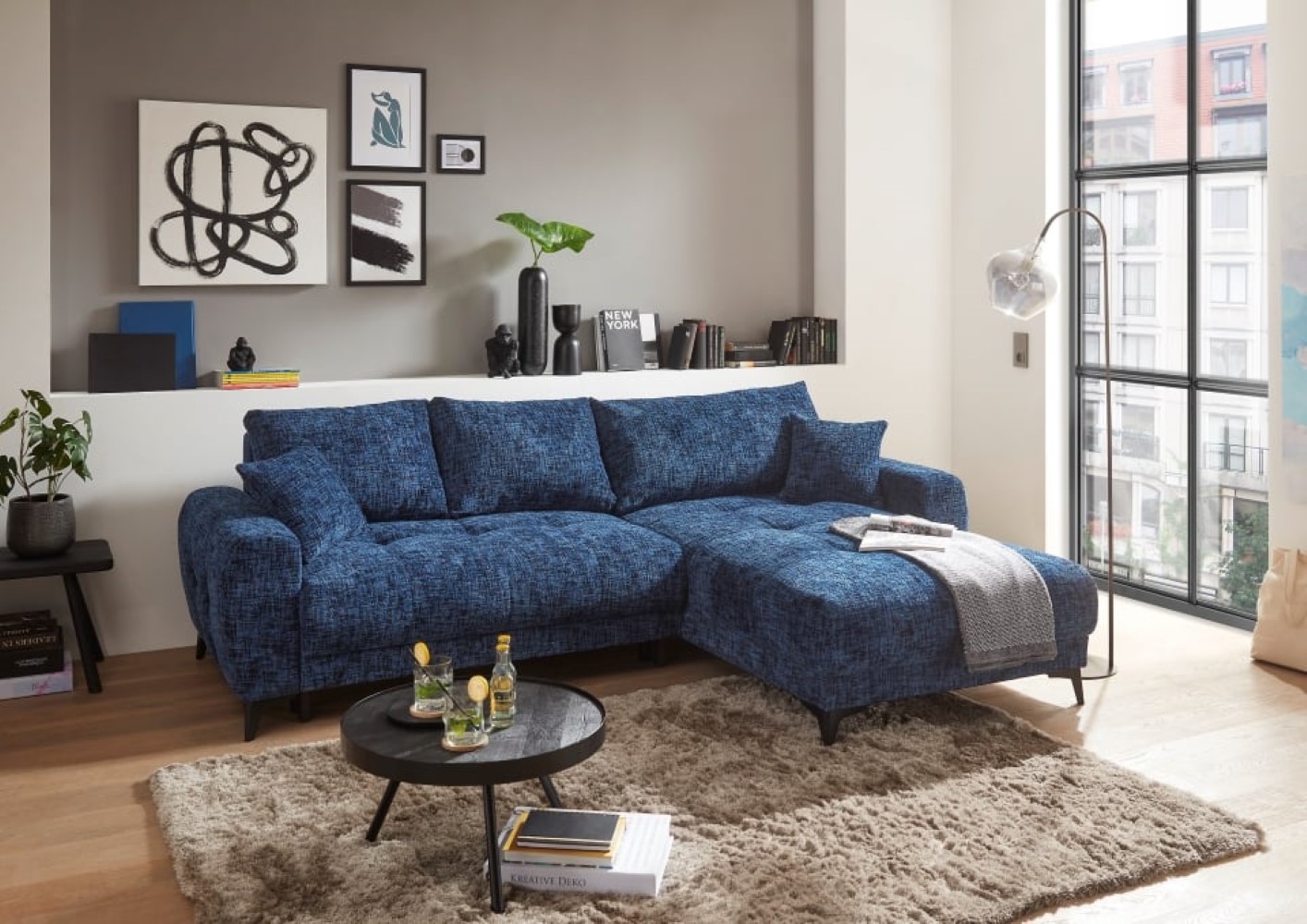 Ecksofa Belluno Schlaffunktion und Bettkasten – Ed Exciting Design, Mikrofaser & Nosagfederung, flexibel montierbar