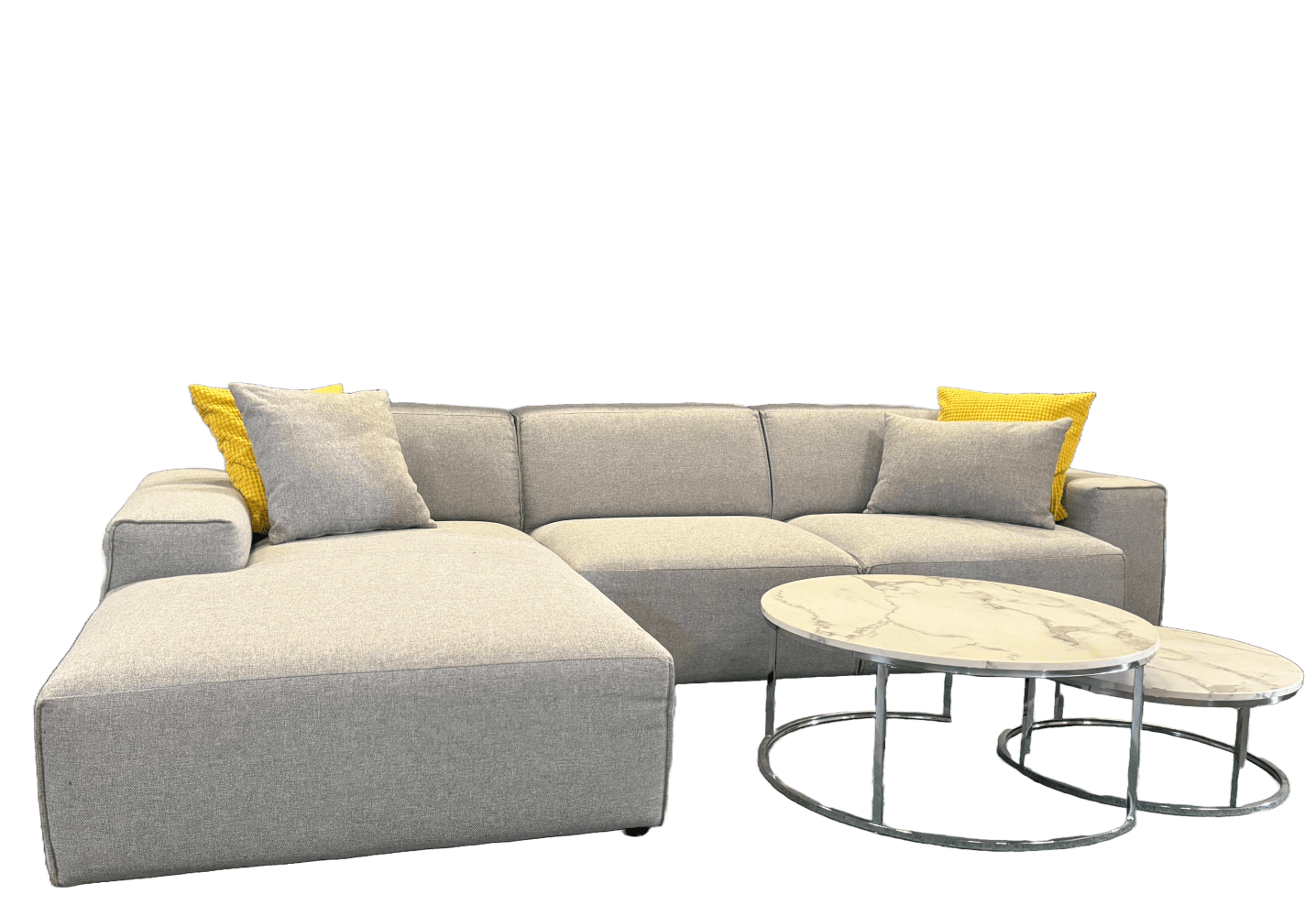 Ecksofa Airport Hellgrau – mit Kedernaht & Flachgewebe Ecksofa Airport Hellgrau – mit Kedernaht & Flachgewebe