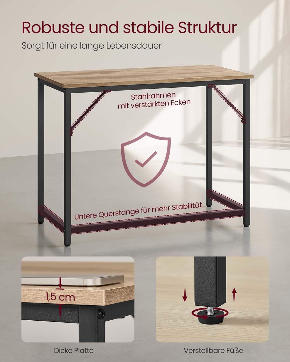 Bürotisch 100 x 50 x 76 cm kamelbraun-tintenschwarz Bürotisch 100 x 50 x 76 cm kamelbraun-tintenschwarz