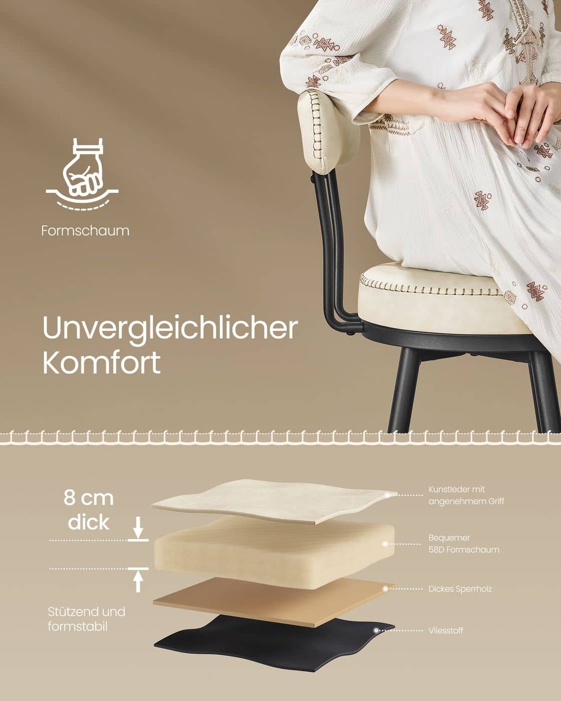 EKHO Kollektion - Barhocker 2er Set aus Kunstleder Cremeweiß