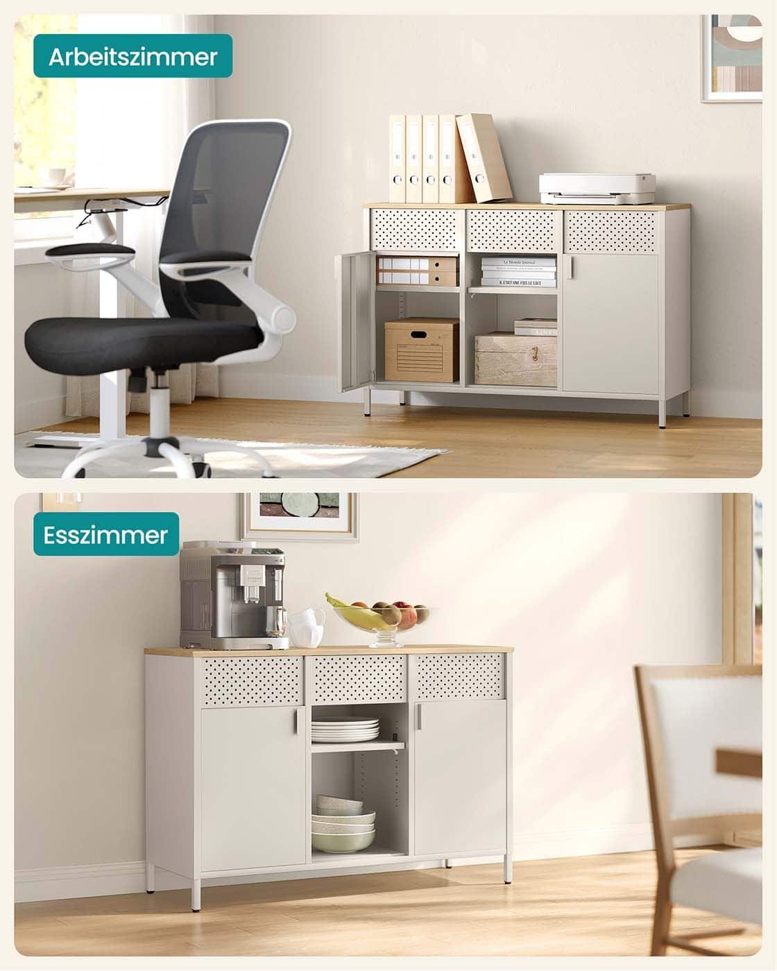 Metallschrank mit verstellbaren Böden und Magnetverschluss Metallschrank mit verstellbaren Böden und Magnetverschluss