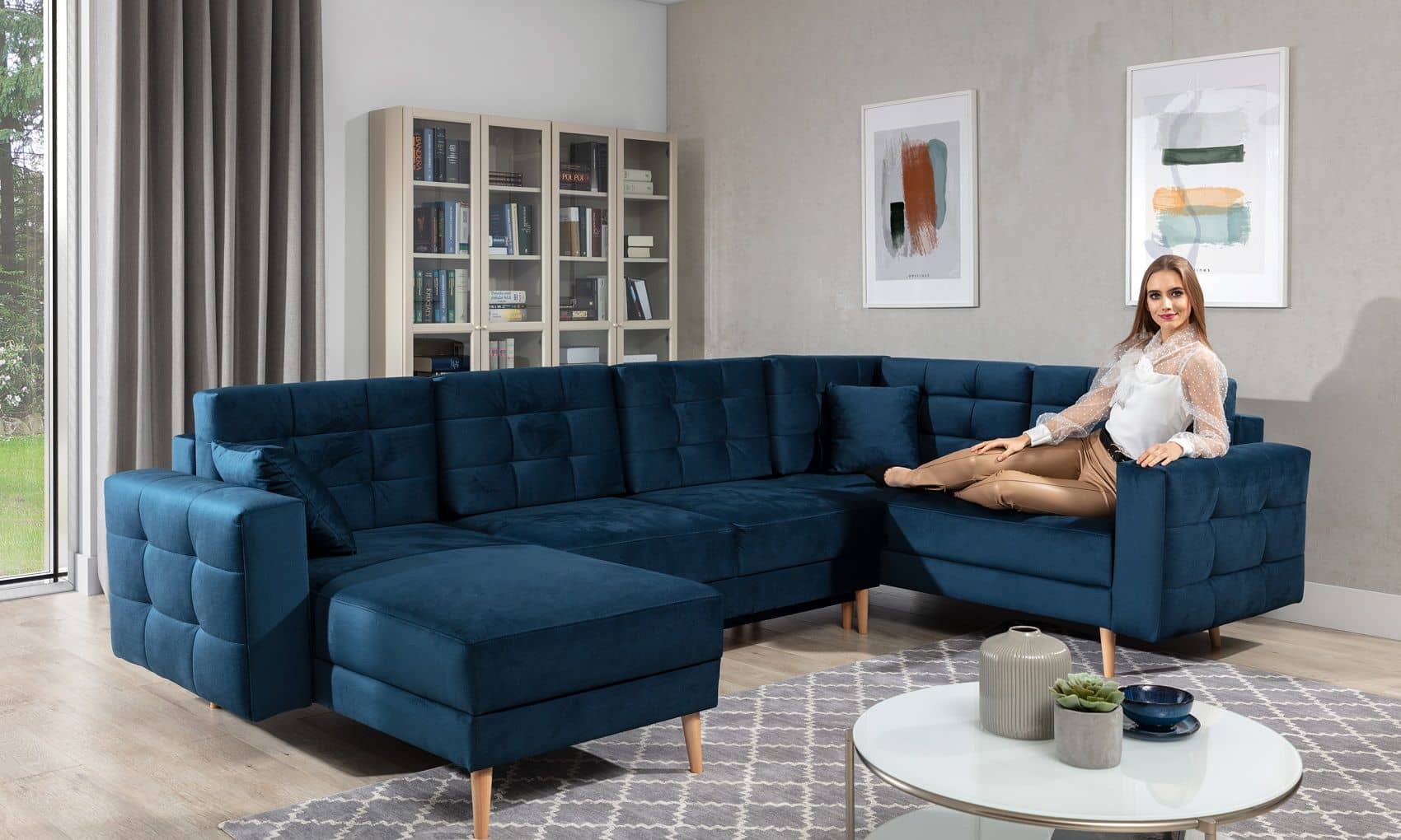 Wohnlandschaft Asgard U Dunkelblau – Sofa mit Schlaffunktion | beidseitig montierbar Wohnlandschaft Asgard U Dunkelblau – Sofa mit Schlaffunktion | beidseitig montierbar