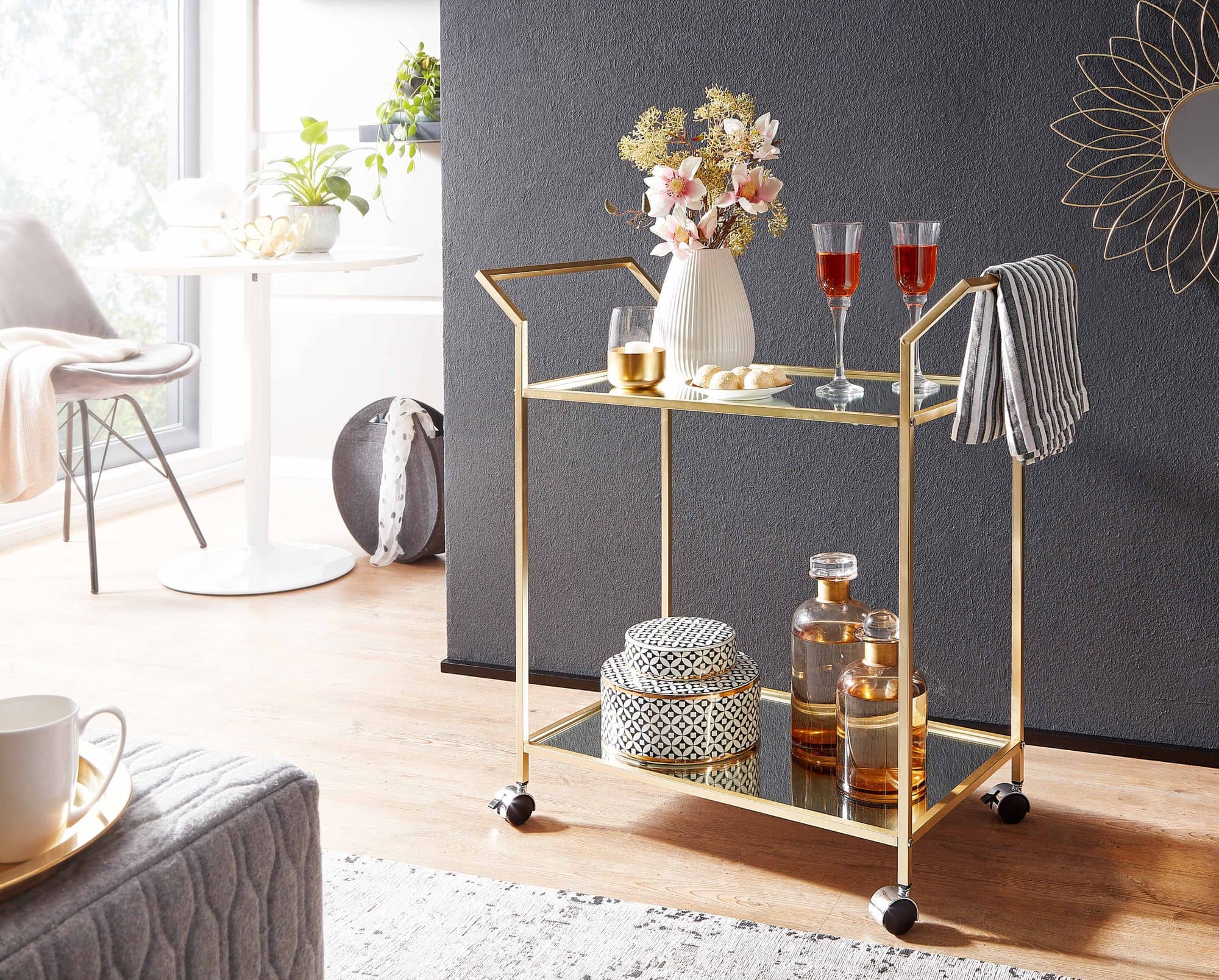 64458-Wohnling-Servierwagen-gold-71x37x78-5-cm-WL6-505-WL6-505_3 Design Servierwagen Gold 73x78x37 cm Küchenwagen Glas / Metall