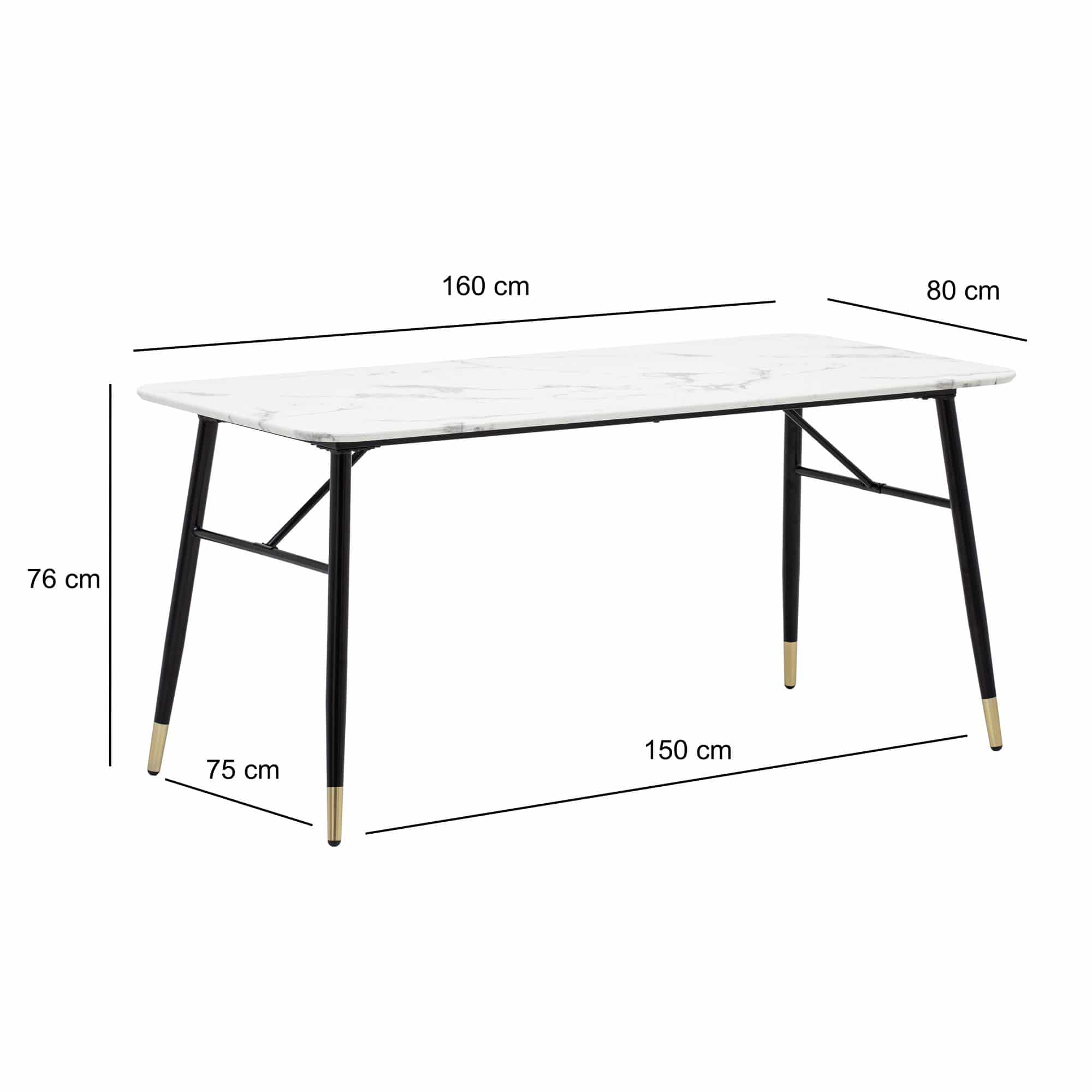 Esszimmertisch 160x80x76 cm Esstisch Weiß in Marmor-Optik Modern Esszimmertisch 160x80x76 cm Esstisch Weiß in Marmor-Optik Modern