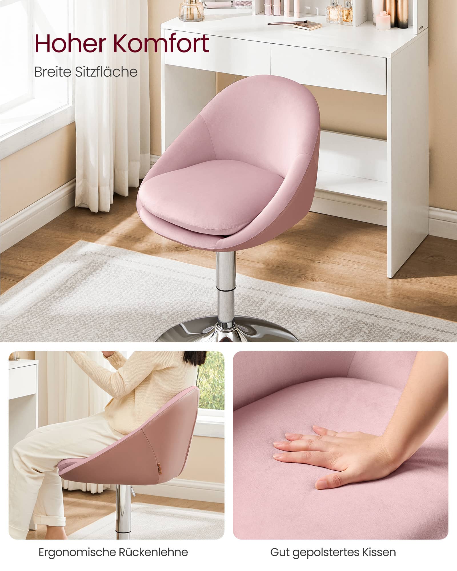 Stuhl verstellbar mit Rückenlehne und Sockel pastellrosa Stuhl verstellbar mit Rückenlehne und Sockel pastellrosa