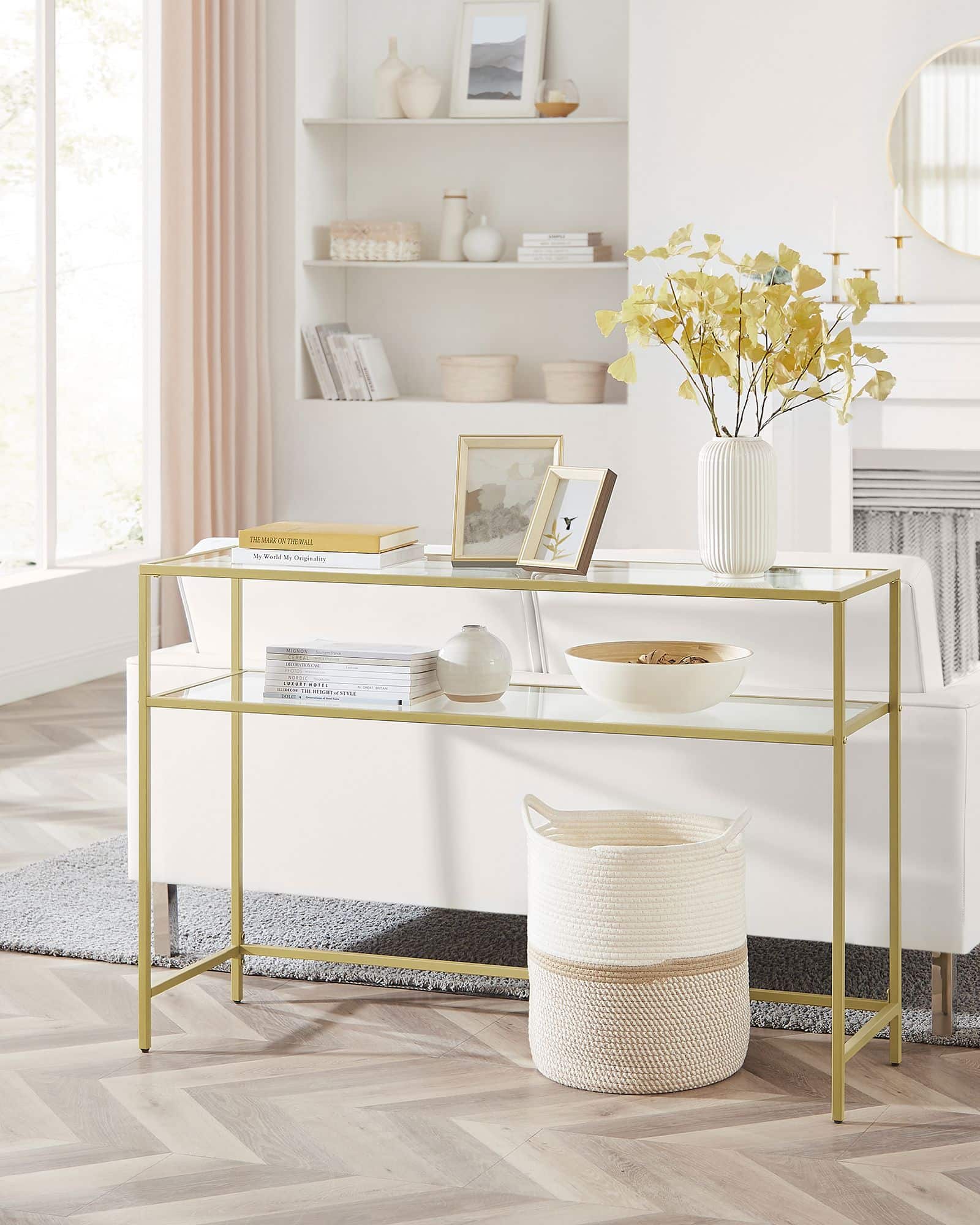 Konsolentisch modern verstellbar goldfarben-transparent Konsolentisch modern verstellbar goldfarben-transparent