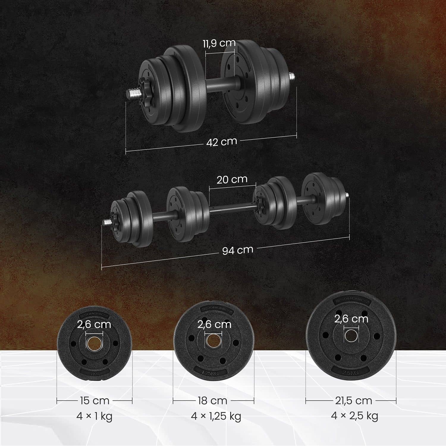 2-in-1-Hanteln, Hantelset mit Verbindungsstahlrohr, 2 x 10 kg, tintenschwarz 2-in-1-Hanteln, Hantelset mit Verbindungsstahlrohr, 2 x 10 kg, tintenschwarz