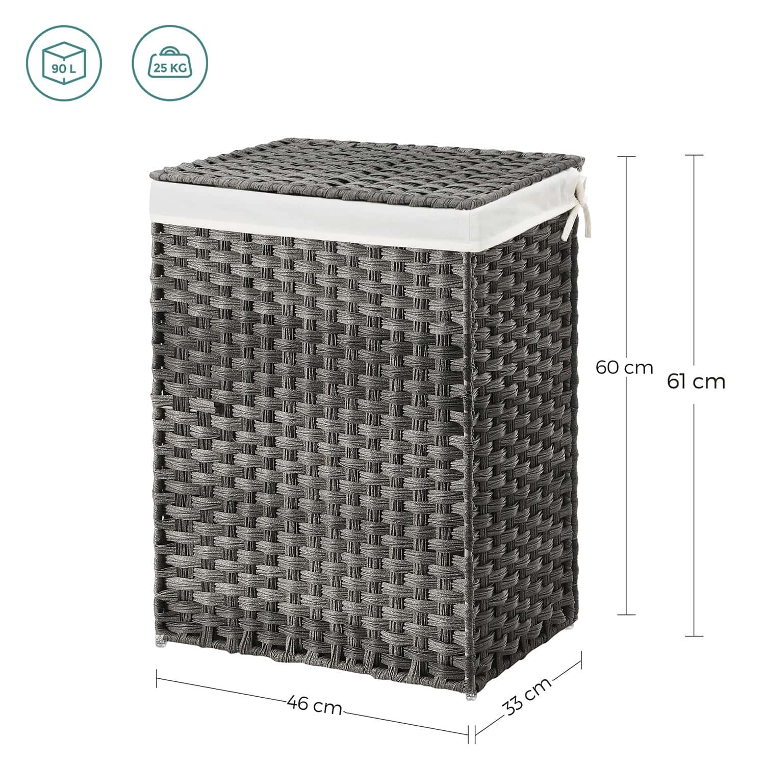 Wäschekorb Polyrattan 90 L Grau