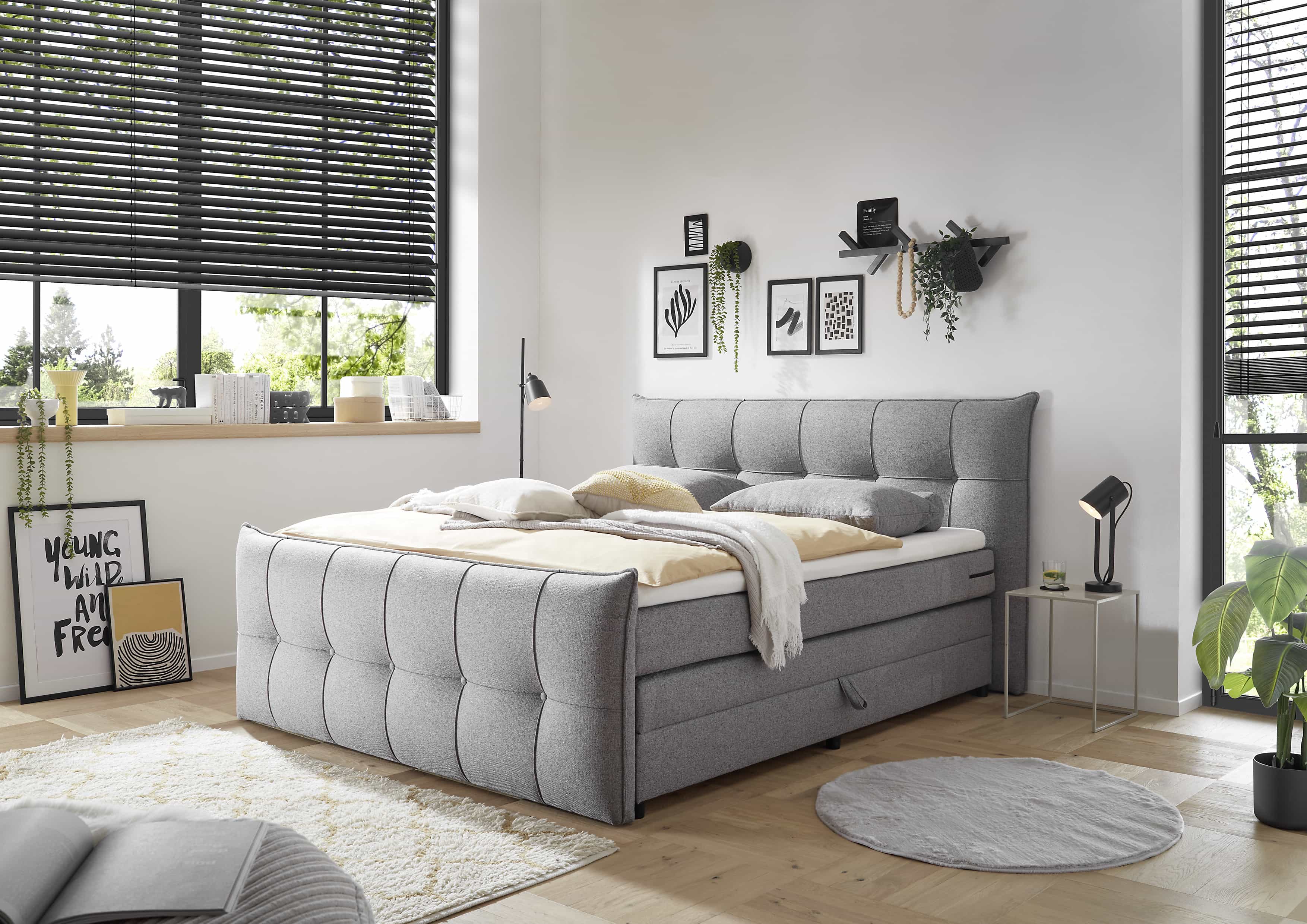 Boxspringbett Manchester von ED Exciting Design: Drei edle Farben, integrierte Bettkästen & flexible Größen