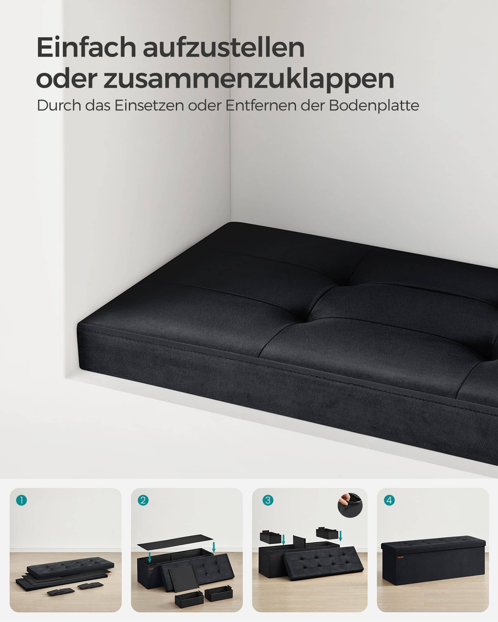 Sitzbank mit Stauraum für Flur tintenschwarz