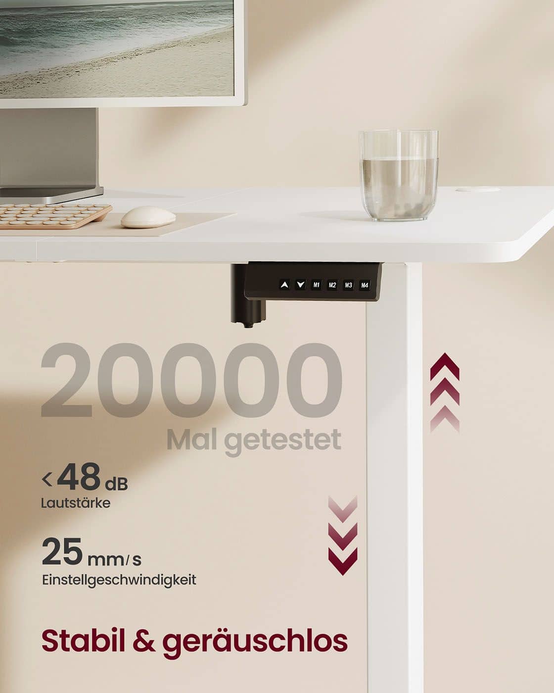 Höhenverstellbarer Schreibtisch elektrisch 180 x 80 cm wolkenweiß Höhenverstellbarer Schreibtisch elektrisch 180 x 80 cm wolkenweiß