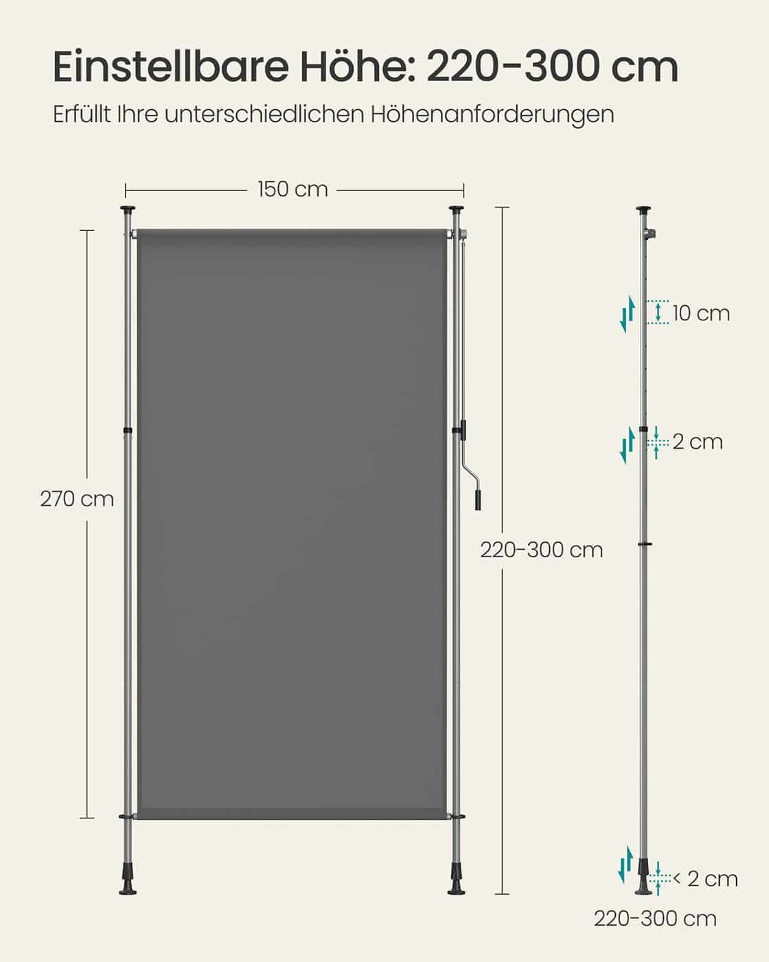 Senkrechtmarkise höhenverstellbar 150 x (220-300) cm anthrazitgrau Senkrechtmarkise höhenverstellbar 150 x (220-300) cm anthrazitgrau