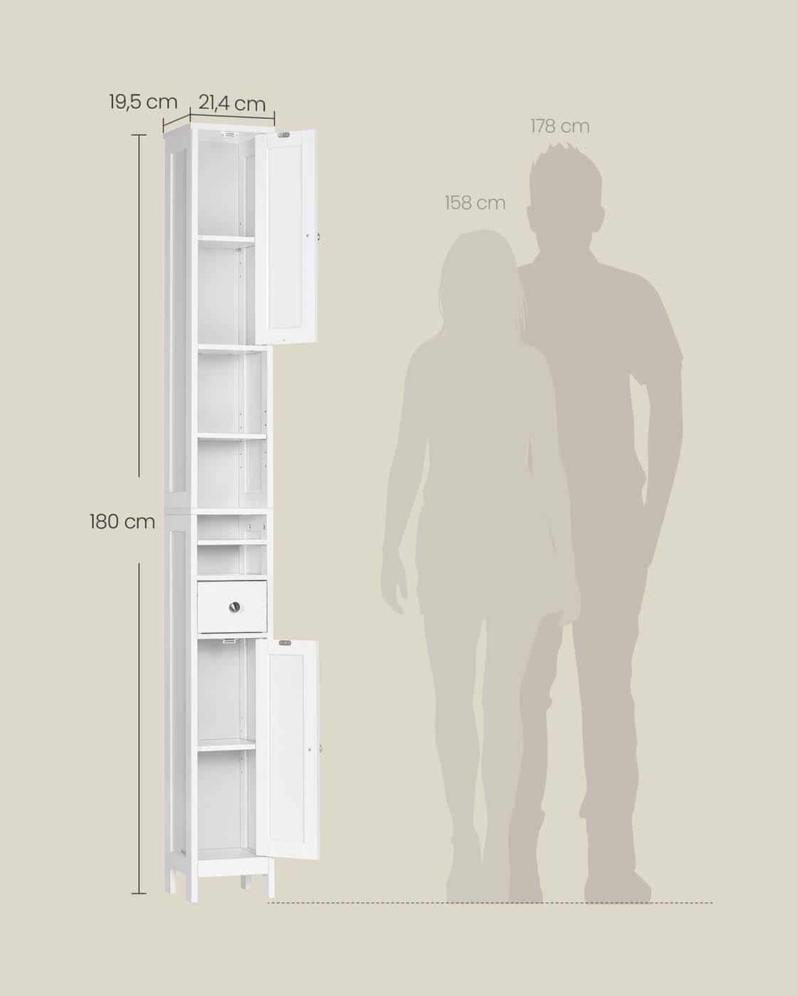 Badschrank mit verstellbaren Ablagen und offenen