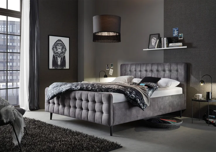 Bett Yaron 180x200 cm Anthrazit mit Stepp-Kopfteil | ohne Lattenrost | ohne Matratzen