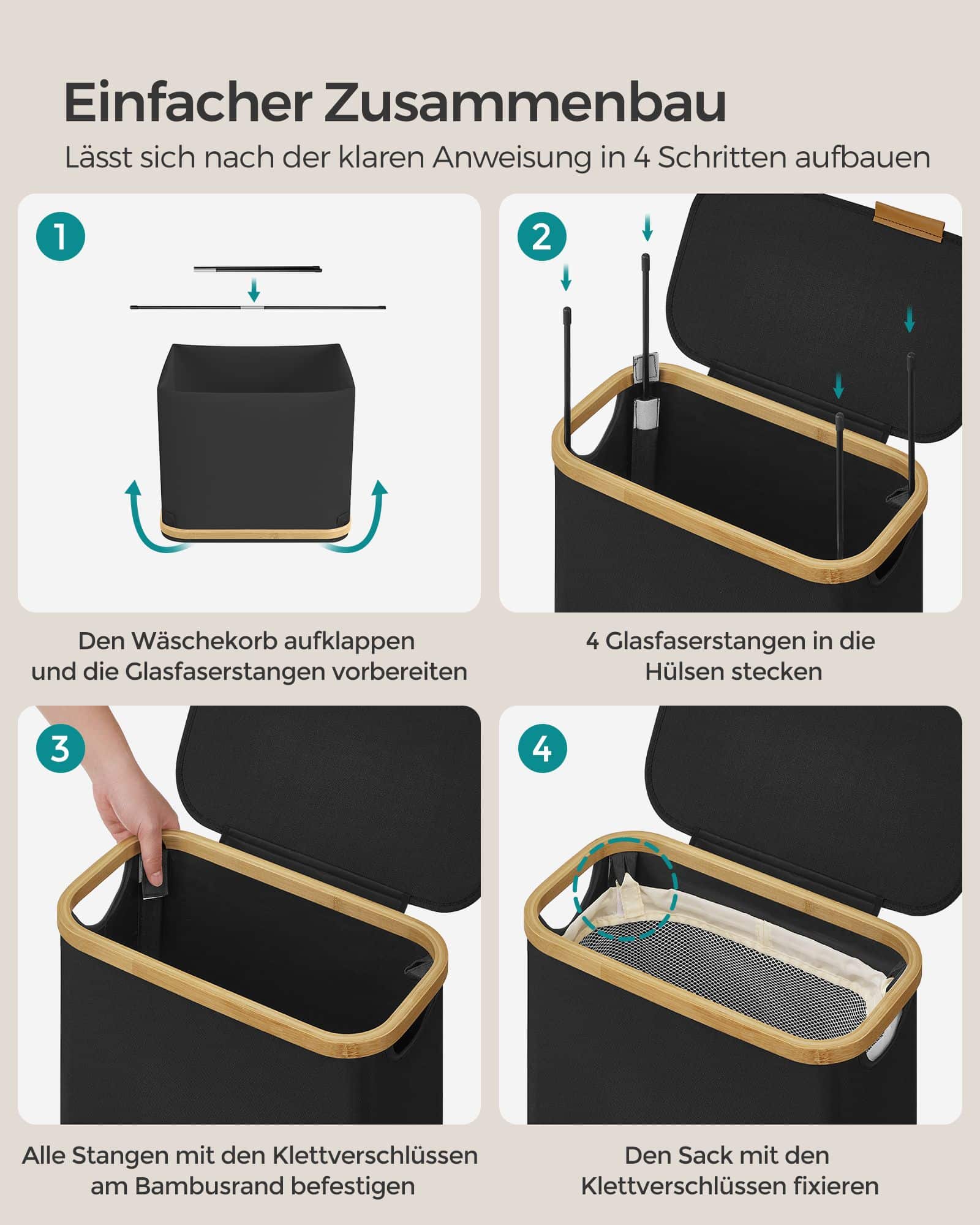 Wäschekorb 65 Liter mit Deckel tintenschwarz
