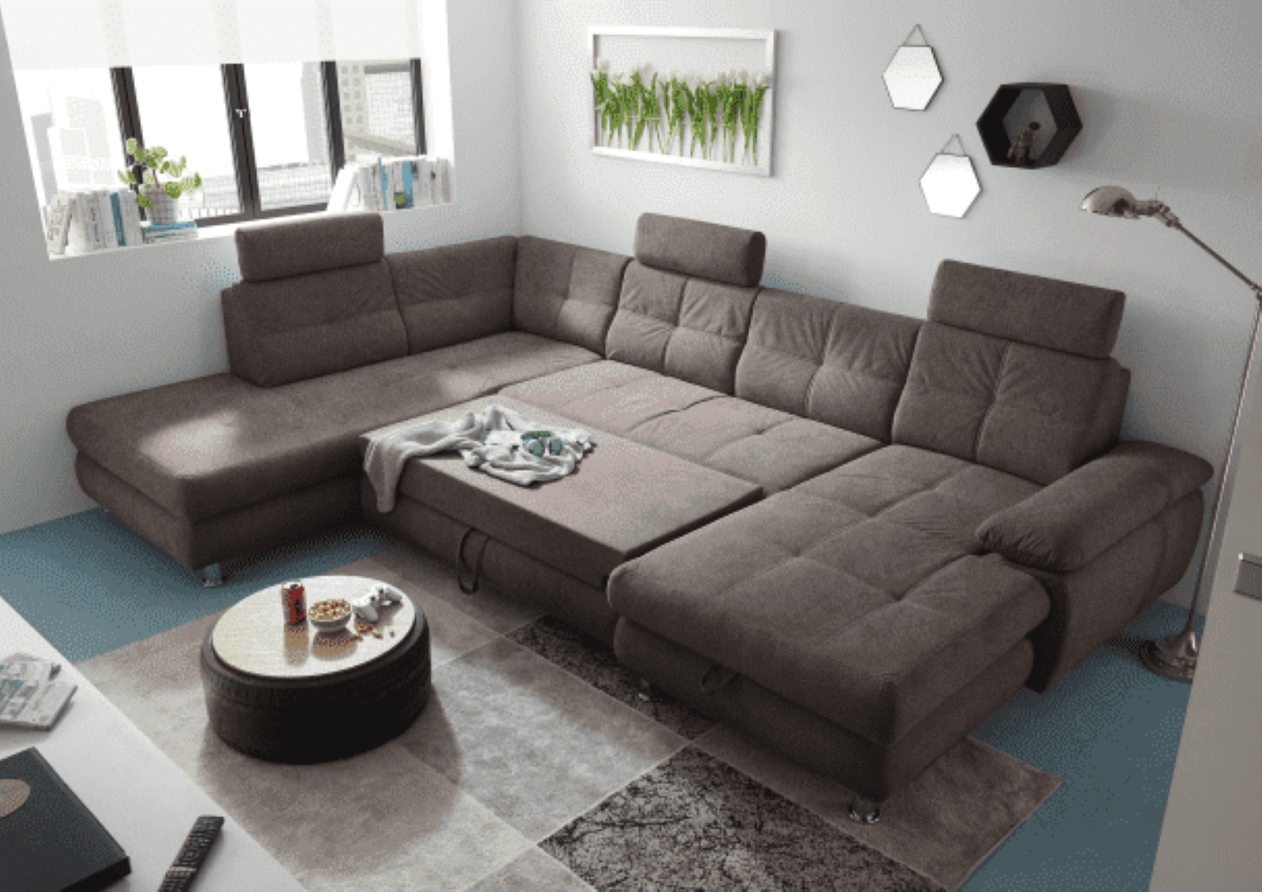 Wohnlandschaft Alba von ED Exciting Design mit Schlaffunktion & Bettkasten – U-Form Sofa aus hochwertigem Brego-Stoff Wohnlandschaft Alba von ED Exciting Design mit Schlaffunktion & Bettkasten – U-Form Sofa aus hochwertigem Brego-Stoff