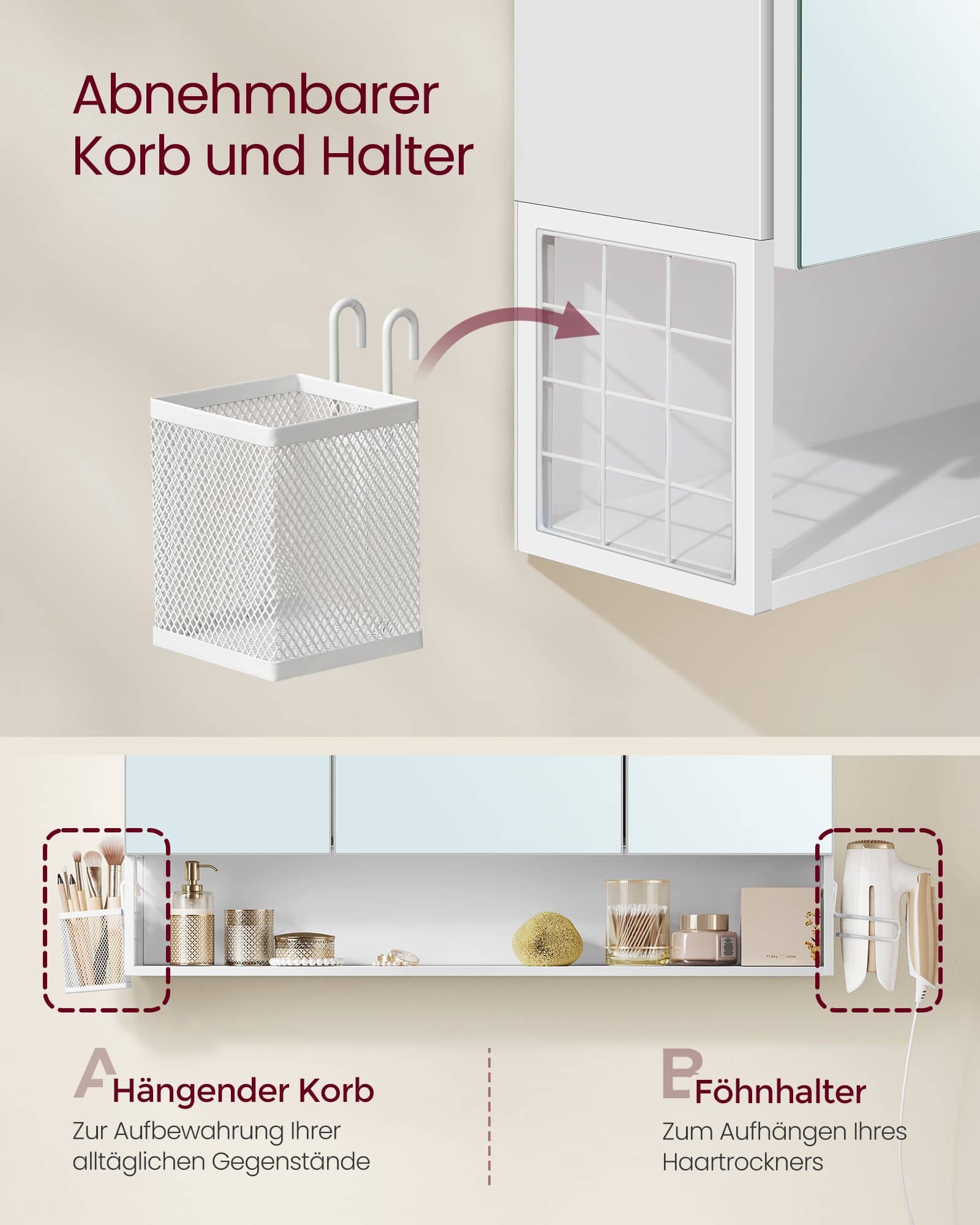 Badezimmerschrank mit 3 Türen 16,5 x 90 x 75 cm wolkenweiß Badezimmerschrank mit 3 Türen 16,5 x 90 x 75 cm wolkenweiß