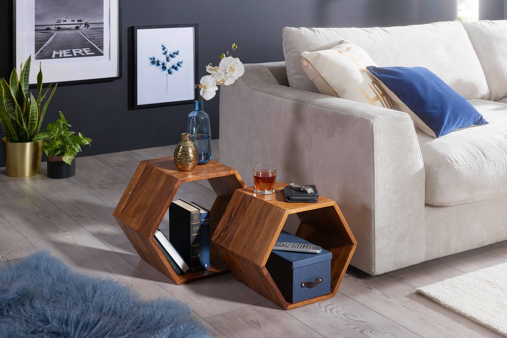 47412-WOHNLING-Beistelltisch-40x30x40-cm-Sheesham_2 Beistelltisch 2er Set Sheesham Massivholz Design Wohnzimmertisch