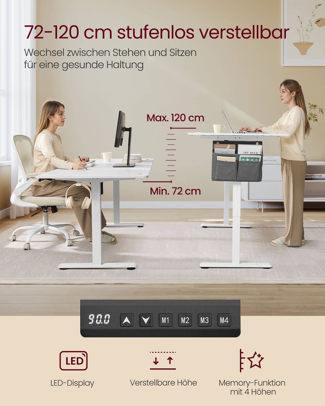 Höhenverstellbarer Schreibtisch elektrisch 180 x 80 cm wolkenweiß Höhenverstellbarer Schreibtisch elektrisch 180 x 80 cm wolkenweiß