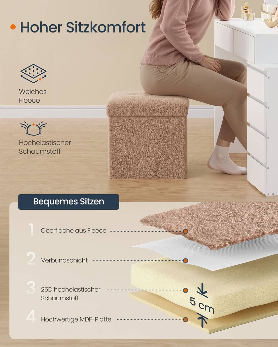 Hocker mit Stauraum 38 x 38 x 38 cm kamelbraun Hocker mit Stauraum 38 x 38 x 38 cm kamelbraun