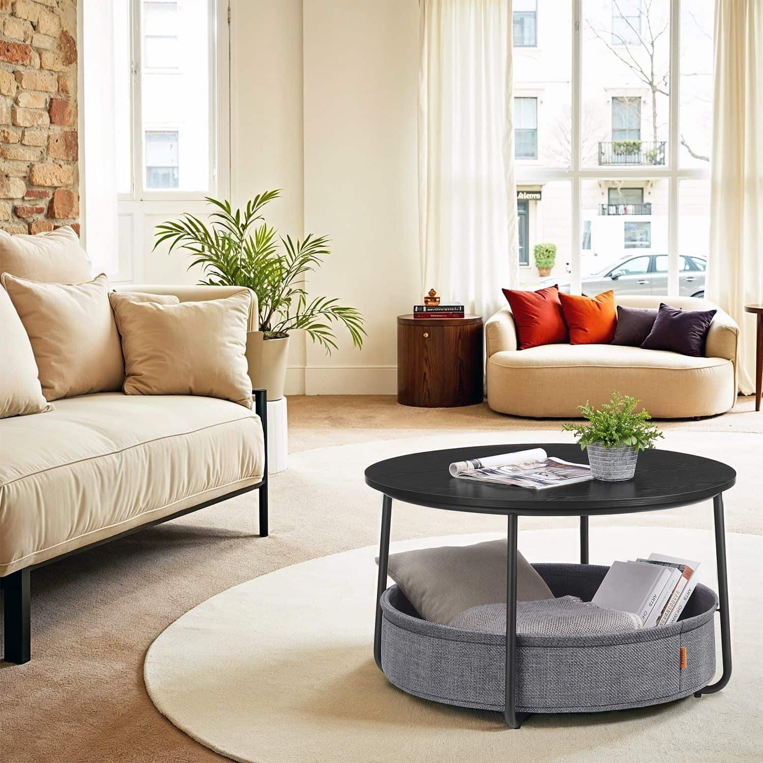 Couchtisch mit Korb aus Stoff tintenschwarz-schiefergrau Couchtisch mit Korb aus Stoff tintenschwarz-schiefergrau