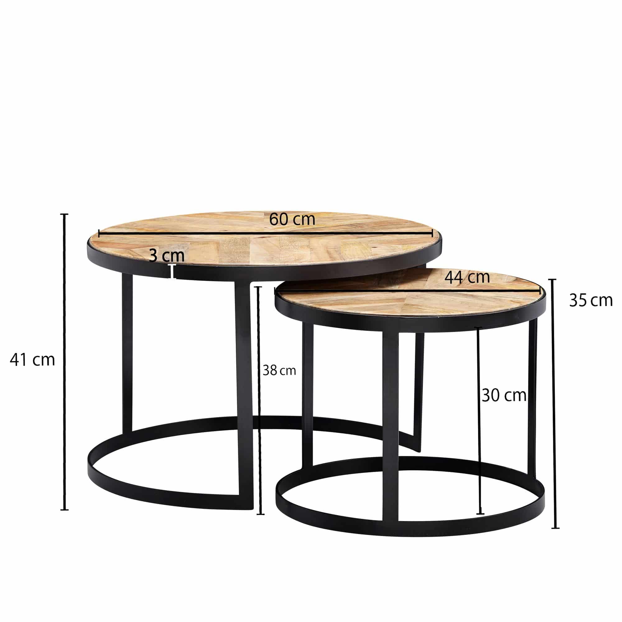 Couchtisch 2er Set Massivholz / Metall Wohnzimmertisch Industrial Rund Couchtisch 2er Set Massivholz / Metall Wohnzimmertisch Industrial Rund