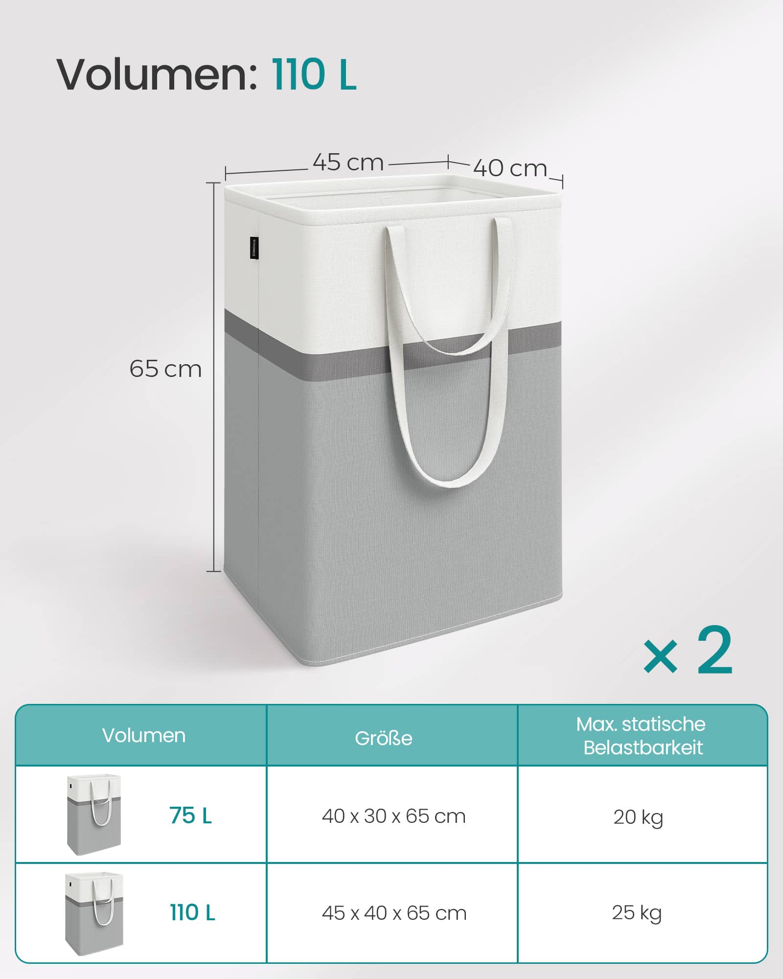 Wäschekorb 2er Set 110 L mit Griffen taubengrau Wäschekorb 2er Set 110 L mit Griffen taubengrau