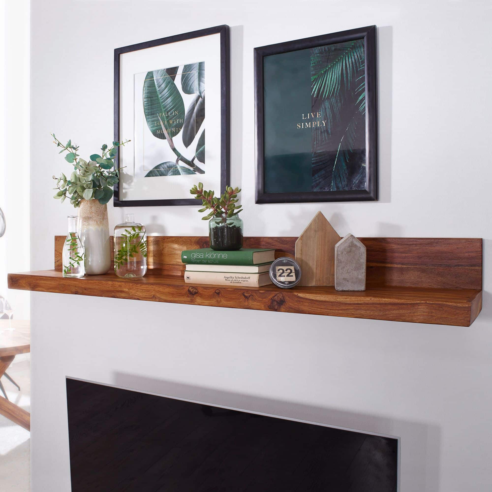 Wandregal MUMBAI Massiv-Holz Sheesham Holzregal 140 cm Landhaus-Stil Hänge-Regal Echt-Holz Wand-Board Natur-Produkt Wandregal MUMBAI Massiv-Holz Sheesham Holzregal 140 cm Landhaus-Stil Hänge-Regal Echt-Holz Wand-Board Natur-Produkt