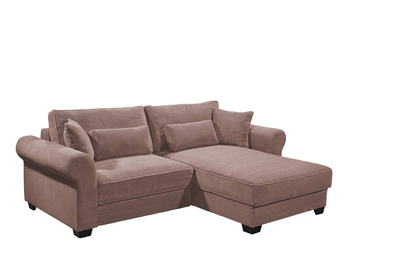 Kleines Ecksofa mit Schlaffunktion und Bettkasten "Angelina"  – Beidseitig montierbar, in verschiedenen Farben erhältlich