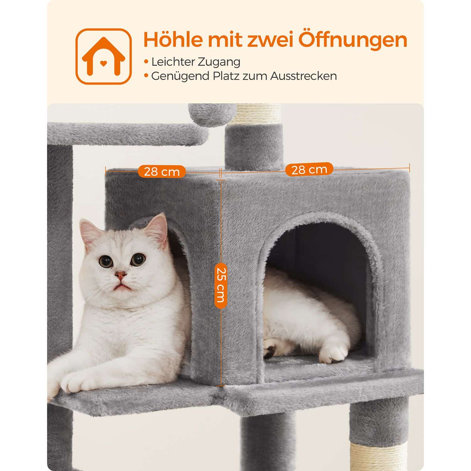 Kratzbaum 112 cm mit Plattformen und Hängematte hellgrau-B34PCT261W01 Kratzbaum 112 cm mit Plattformen und Hängematte hellgrau-B34PCT261W01