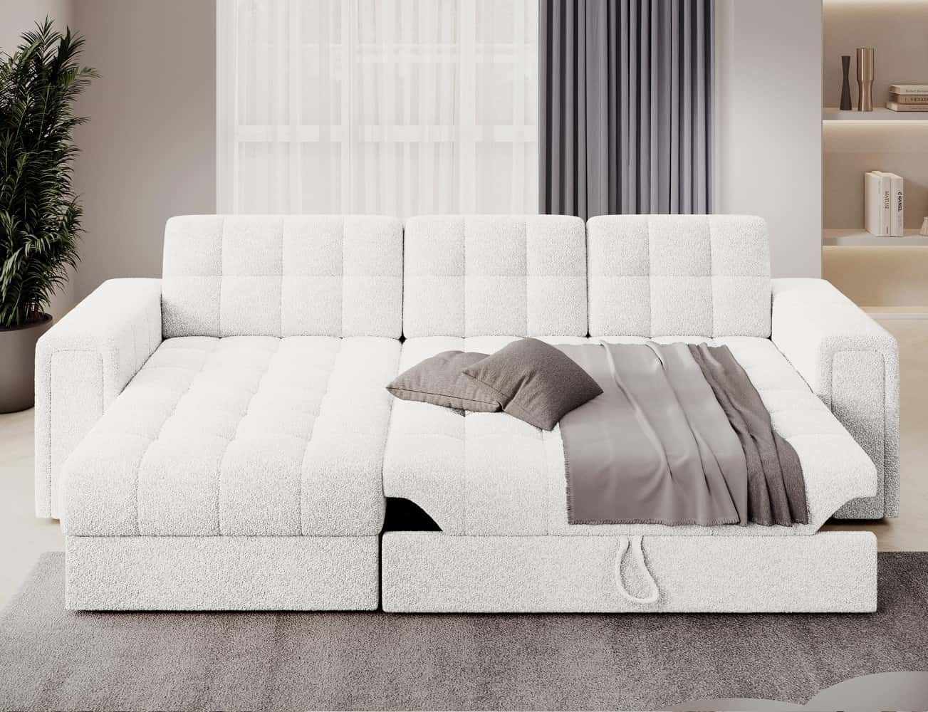 Ecksofa Blenvi Weiß mit Schlaffunktion & Bettkasten | Royal | Eltap | beidseitig montierbar