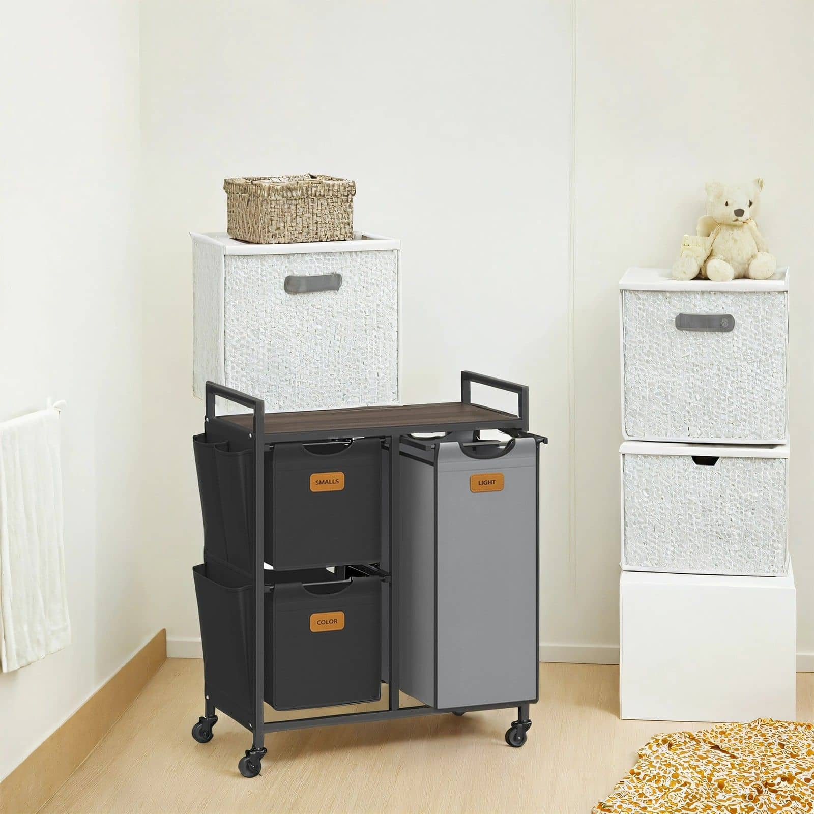 Wäschekorb 3 Fächer kastanienbraun-tintenschwarz-taubengrau Wäschekorb 3 Fächer kastanienbraun-tintenschwarz-taubengrau