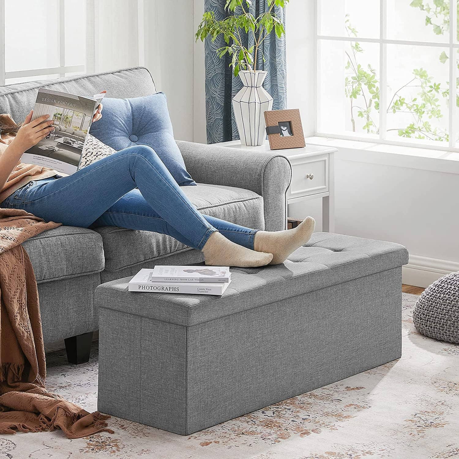 Sitzbank mit Stauraum 110 cm Hellgrau-B34LSF77G Sitzbank mit Stauraum 110 cm Hellgrau-B34LSF77G