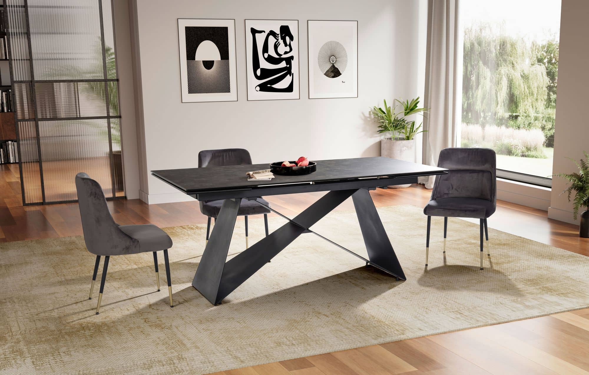Esszimmertisch 180 - 260 cm Ausziehbar Keramik Glas Schwarz Esszimmertisch 180 - 260 cm Ausziehbar Keramik Glas Schwarz