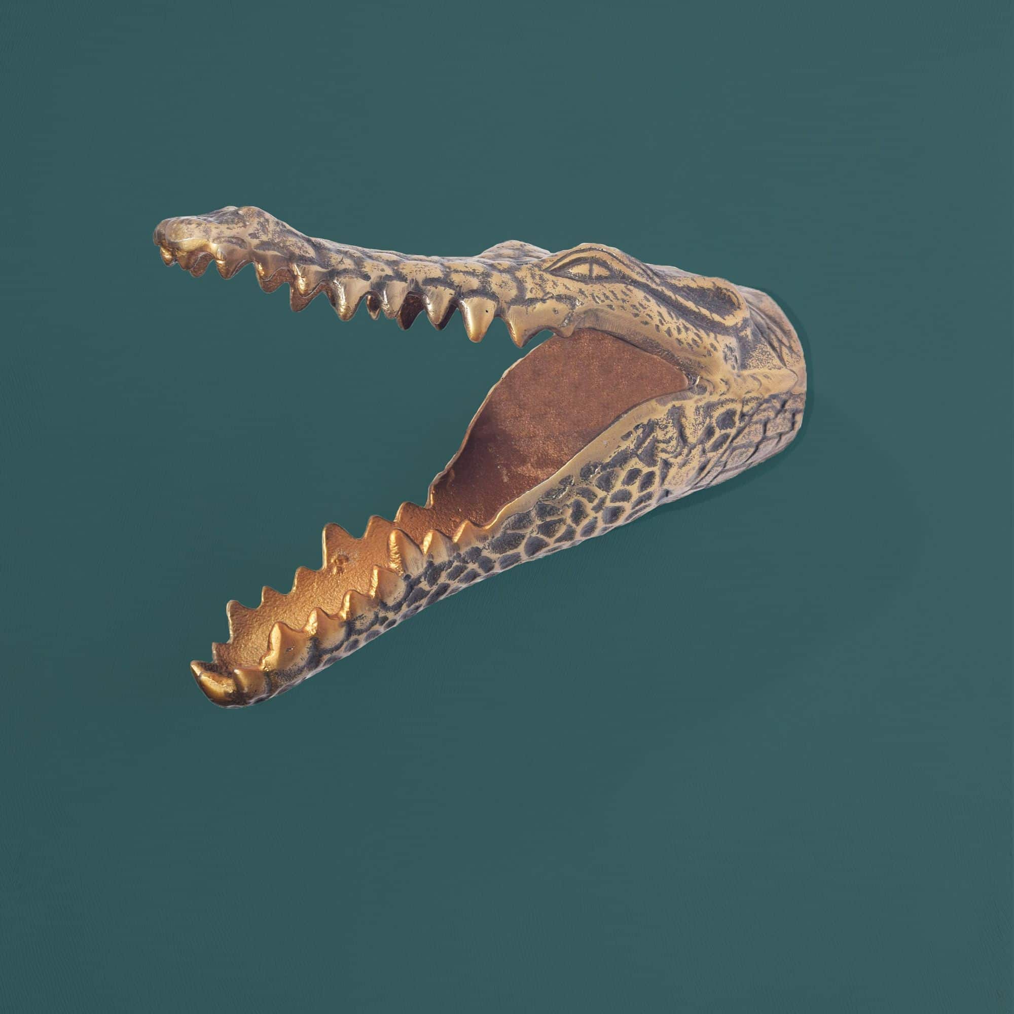 goldene Wanddeko Krokodil Gold Metall - Krokodil-Skulptur Handmade - Handgefertigte Dekoration für die Wand aus Alu - Wandskulptur Aluminium - Tierdeko