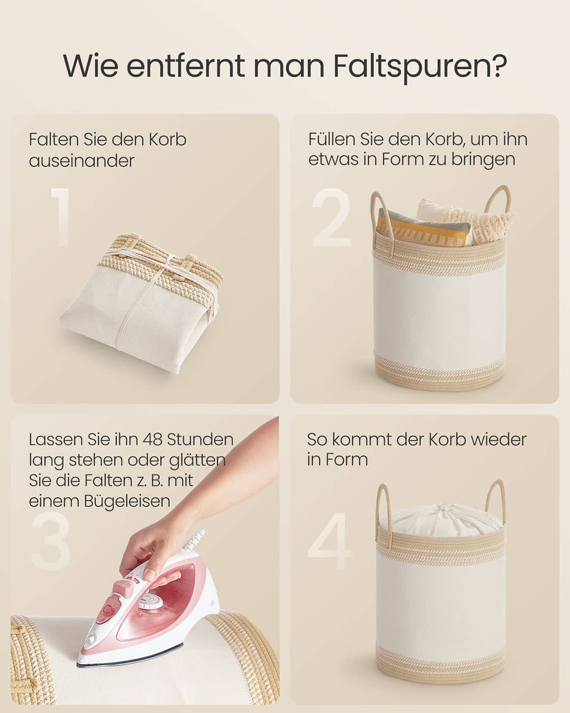 Wäschekorb 60 L mit Deckel und Griff 41 x 41 x 46 cm kamelbraun