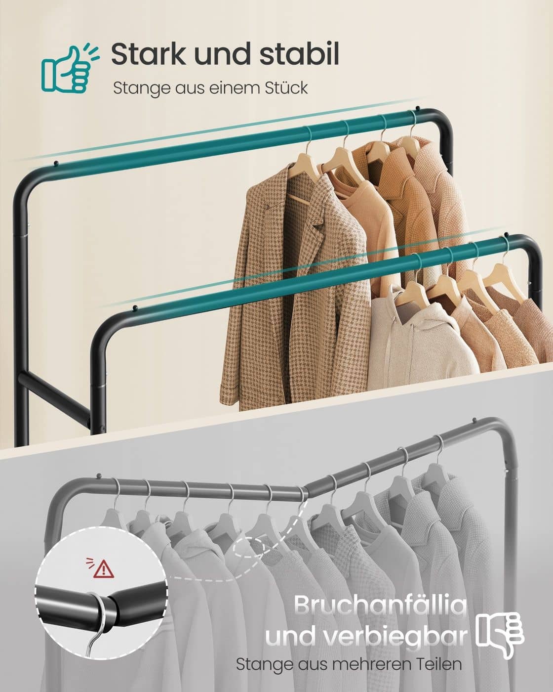 Kleiderständer mit Rollen für flexible Aufbewahrung tintenschwarz