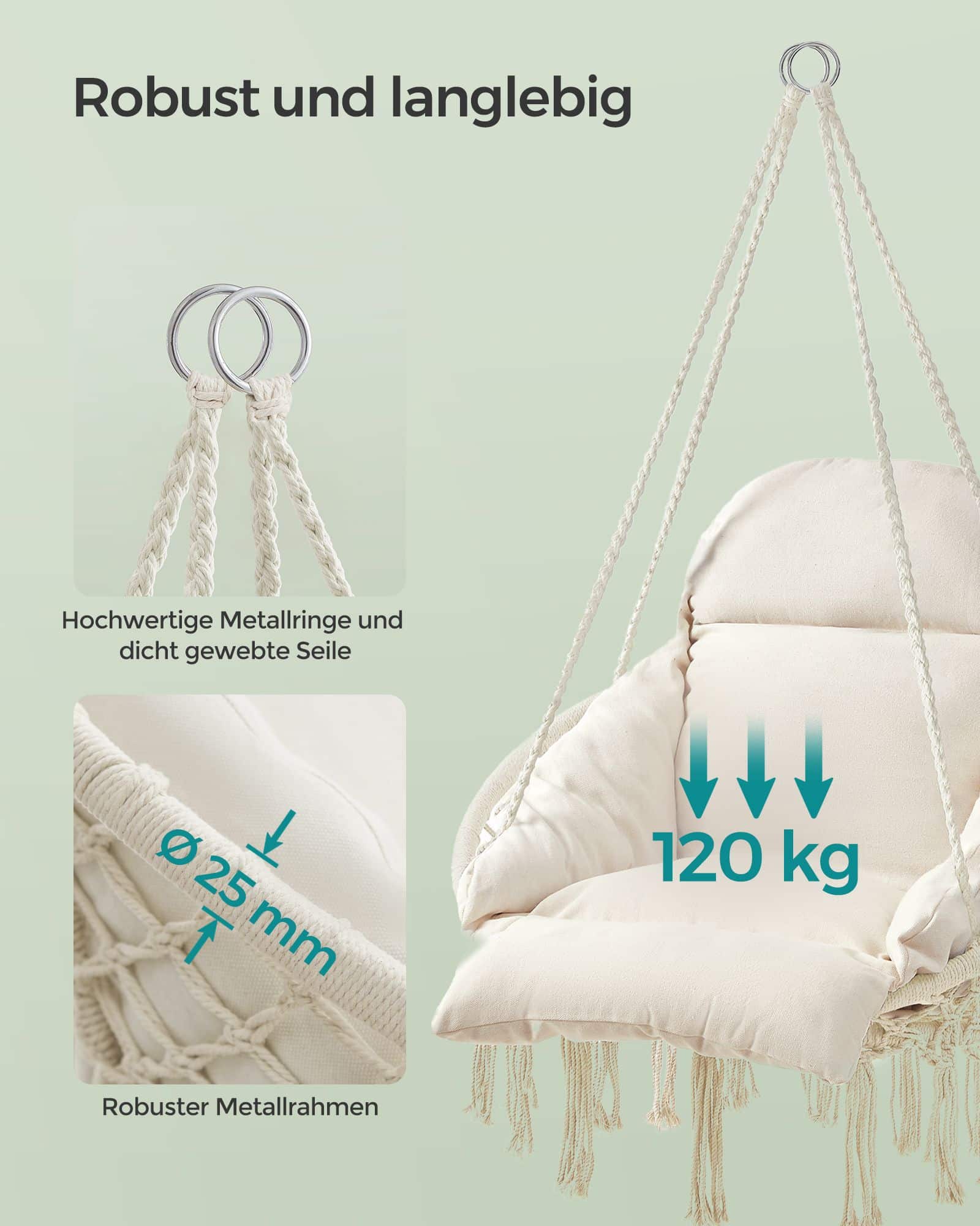 Hängesessel mit einem dicken Kissen Beige Hängesessel mit einem dicken Kissen Beige