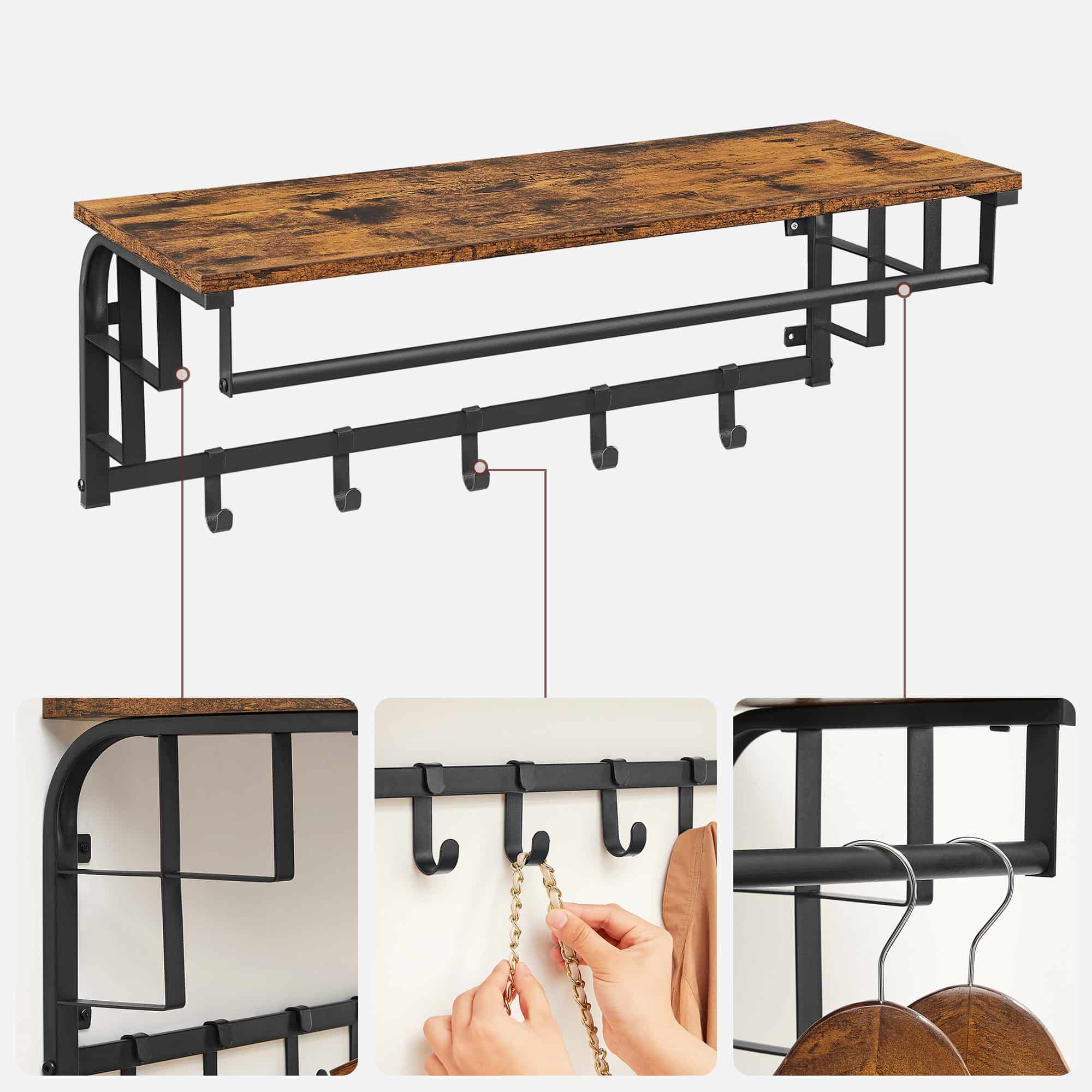 Wandgarderobe mit 5 abnehmbaren Haken Wandgarderobe mit 5 abnehmbaren Haken