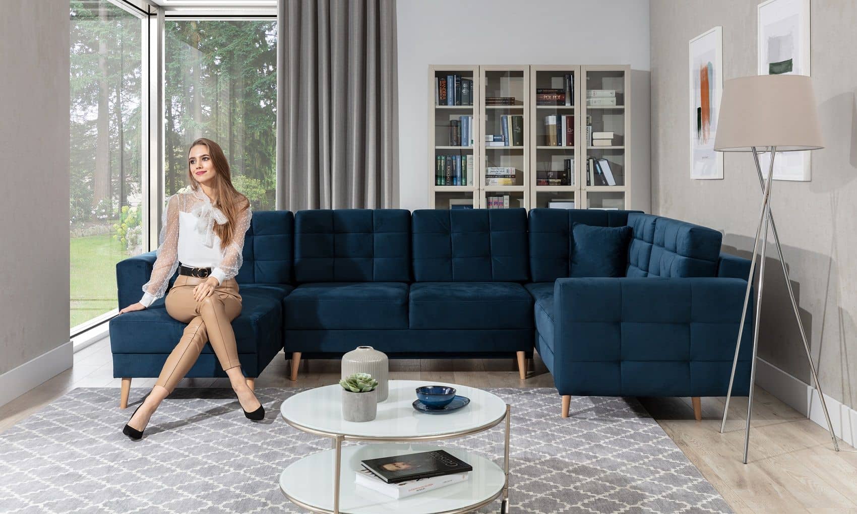 Wohnlandschaft Asgard U Dunkelblau – Sofa mit Schlaffunktion | beidseitig montierbar