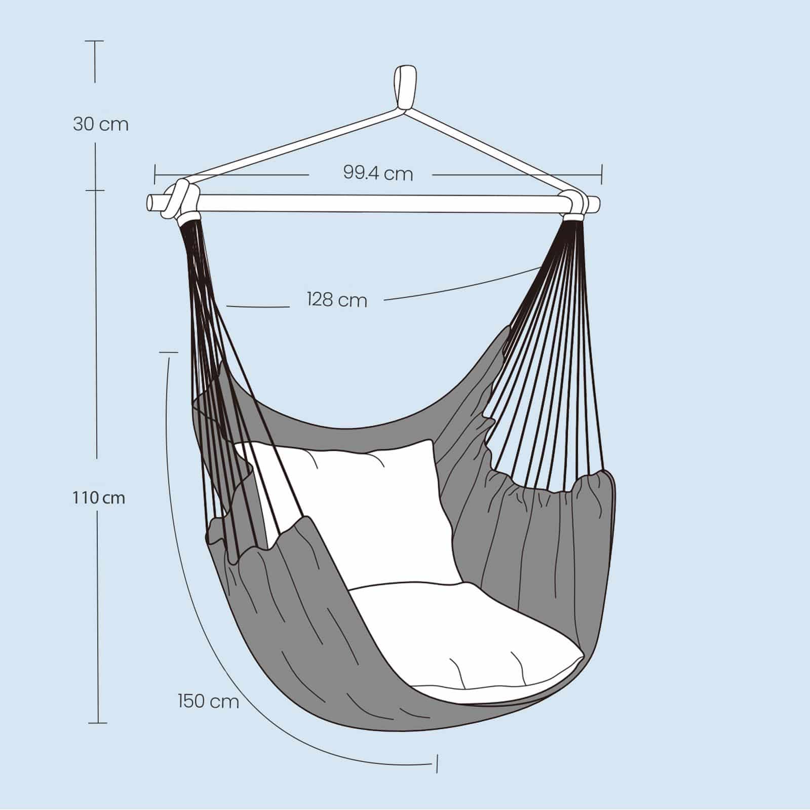 Hängesessel, Hängeschaukel mit 2 Kissen, Hängestuhl Hängesessel, Hängeschaukel mit 2 Kissen, Hängestuhl