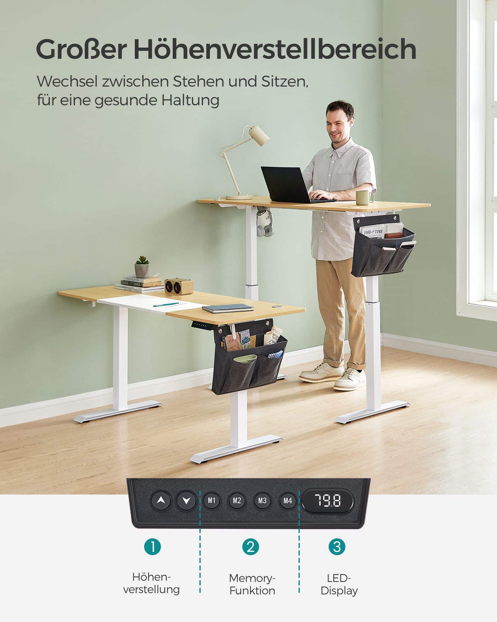 Höhenverstellbarer Schreibtisch elektrisch pastellgelb-basisweiß-B34LSD016N01