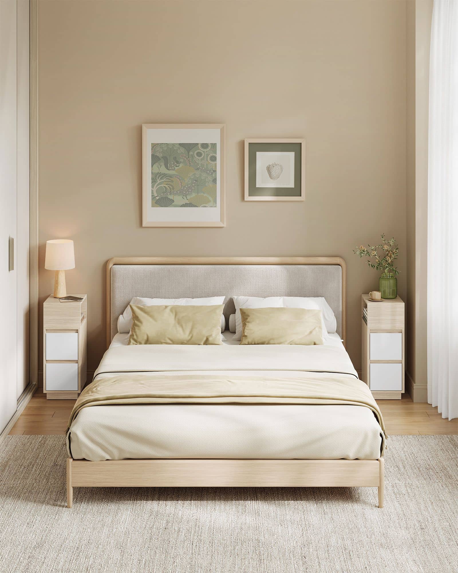 Schmaler Nachttisch 2er Set mit Schubladen naturbeige-wolkenweiß Schmaler Nachttisch 2er Set mit Schubladen naturbeige-wolkenweiß