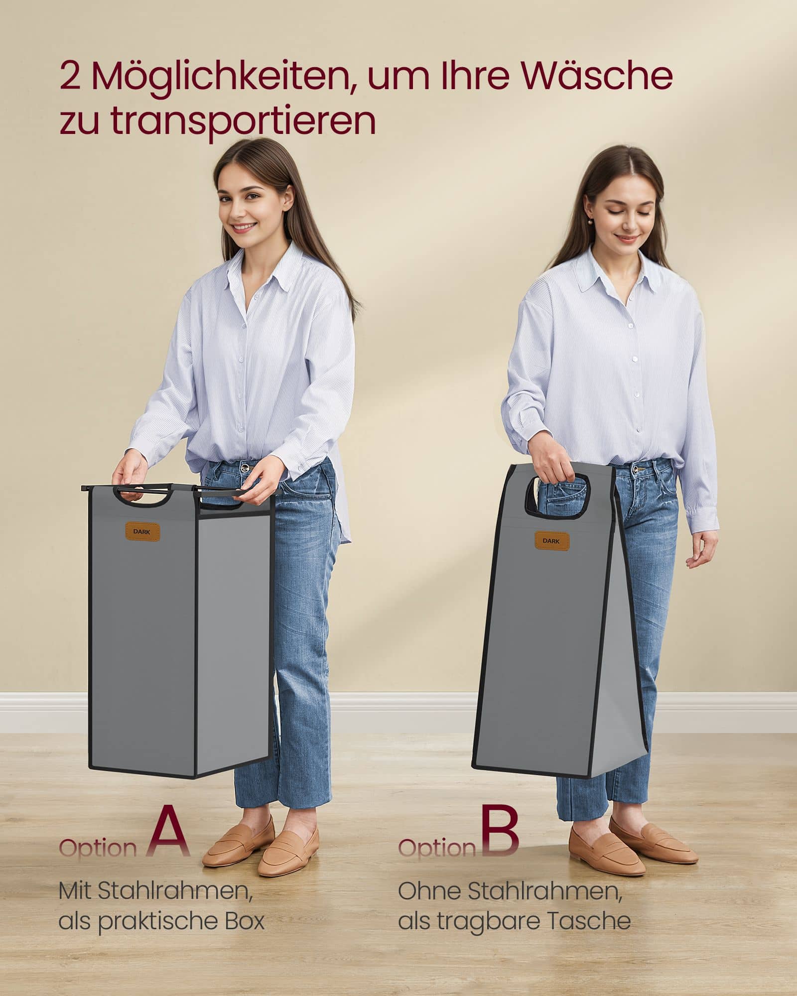 Wäschekorb 3 Fächer kastanienbraun-tintenschwarz-taubengrau Wäschekorb 3 Fächer kastanienbraun-tintenschwarz-taubengrau